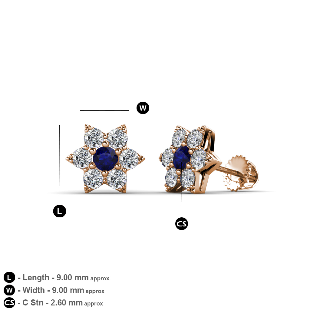 Blue Sapphire and Diamond Womens Flower Earrings 1/2 ctw 14K